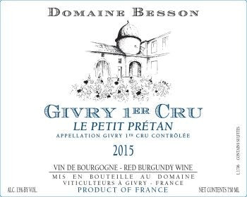 Besson Givry Rouge 1er Cru, Les Petit Pretans